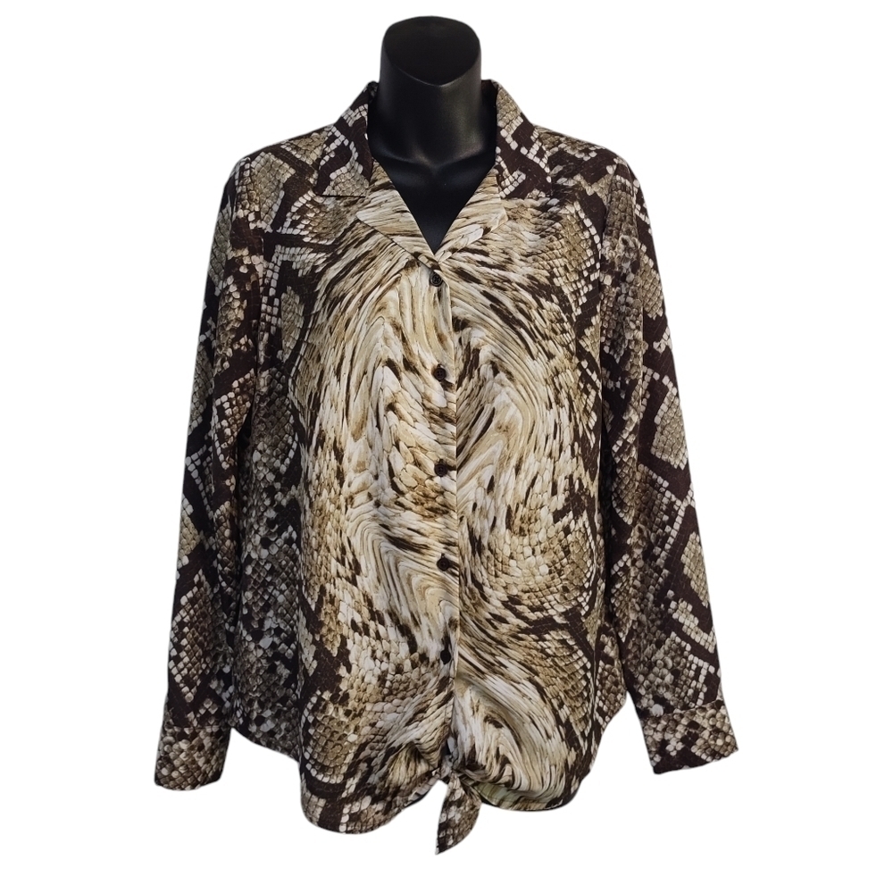 Michael Kors Women's Animal Print Tie Hem Button Down Shirt Sz S